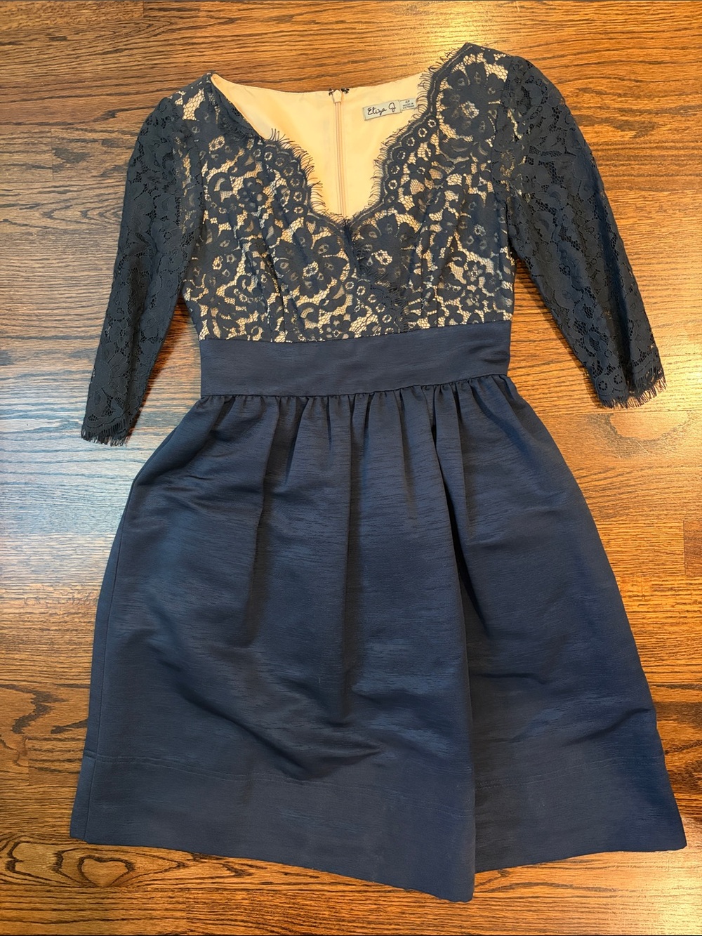 Eliza J Navy Lace Bodice Long Sleeve Dress